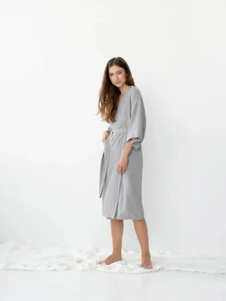 Gri Organik Sertifikalı 4 Kat Müslin Sabahlık